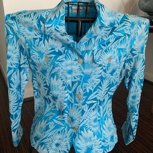 Chicos Blazer, blue floral design, size 0